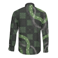 Hawaiian Quilt Long Sleeve Button Shirt Pele Hair Hinahina Lei Black Version LT05 - Polynesian Pride