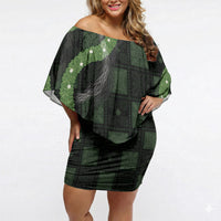 Hawaiian Quilt Off Shoulder Short Dress Pele Hair Hinahina Lei Black Version LT05 Women Black - Polynesian Pride