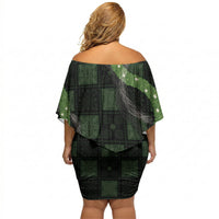 Hawaiian Quilt Off Shoulder Short Dress Pele Hair Hinahina Lei Black Version LT05 - Polynesian Pride