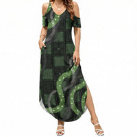 Hawaiian Quilt Summer Maxi Dress Pele Hair Hinahina Lei Black Version LT05 Women Black - Polynesian Pride