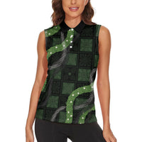 Hawaiian Quilt Women Sleeveless Polo Shirt Pele Hair Hinahina Lei Black Version