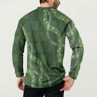 Hawaiian Quilt Button Sweatshirt Pele Hair Hinahina Lei Green Version