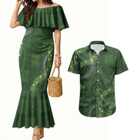 Hawaiian Quilt Couples Matching Mermaid Dress and Hawaiian Shirt Pele Hair Hinahina Lei Green Version LT05 Green - Polynesian Pride