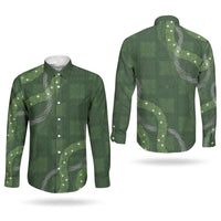 Hawaiian Quilt Couples Matching Puletasi and Long Sleeve Button Shirt Pele Hair Hinahina Lei Green Version LT05 - Polynesian Pride