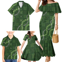 Hawaiian Quilt Family Matching Mermaid Dress and Hawaiian Shirt Pele Hair Hinahina Lei Green Version LT05 - Polynesian Pride