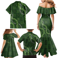 Hawaiian Quilt Family Matching Mermaid Dress and Hawaiian Shirt Pele Hair Hinahina Lei Green Version LT05 Mom's Dress Green - Polynesian Pride