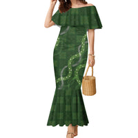 Hawaiian Quilt Family Matching Mermaid Dress and Hawaiian Shirt Pele Hair Hinahina Lei Green Version