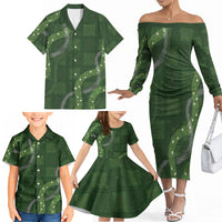 Hawaiian Quilt Family Matching Off The Shoulder Long Sleeve Dress and Hawaiian Shirt Pele Hair Hinahina Lei Green Version LT05 - Polynesian Pride