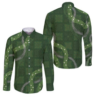 Hawaiian Quilt Family Matching Off The Shoulder Long Sleeve Dress and Hawaiian Shirt Pele Hair Hinahina Lei Green Version LT05 Dad's Shirt - Long Sleeve Green - Polynesian Pride