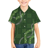 Hawaiian Quilt Family Matching Off The Shoulder Long Sleeve Dress and Hawaiian Shirt Pele Hair Hinahina Lei Green Version