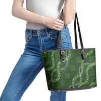 Hawaiian Quilt Leather Tote Bag Pele Hair Hinahina Lei Green Version
