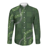 Hawaiian Quilt Long Sleeve Button Shirt Pele Hair Hinahina Lei Green Version LT05 Unisex Green - Polynesian Pride