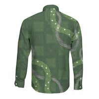 Hawaiian Quilt Long Sleeve Button Shirt Pele Hair Hinahina Lei Green Version LT05 - Polynesian Pride