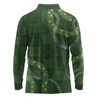 Hawaiian Quilt Long Sleeve Polo Shirt Pele Hair Hinahina Lei Green Version LT05 - Polynesian Pride
