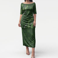 Hawaiian Quilt Puletasi Pele Hair Hinahina Lei Green Version LT05 Long Dress Green - Polynesian Pride
