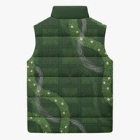 Hawaiian Quilt Sleeveless Puffer Jacket Pele Hair Hinahina Lei Green Version