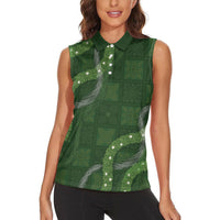 Hawaiian Quilt Women Sleeveless Polo Shirt Pele Hair Hinahina Lei Green Version
