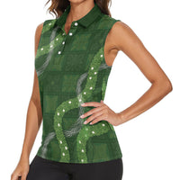 Hawaiian Quilt Women Sleeveless Polo Shirt Pele Hair Hinahina Lei Green Version