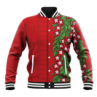 Tonga Language Week Baseball Jacket Heilala Floral Red LT05 Unisex Red - Polynesian Pride