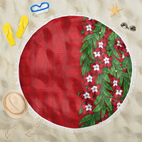 Tonga Language Week Beach Blanket Heilala Floral Red LT05 One Size 150cm Red - Polynesian Pride