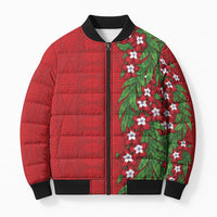 Tonga Language Week Bomber Puffer Jacket Heilala Floral Red LT05 Unisex Red - Polynesian Pride