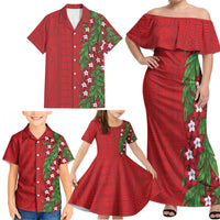 Tonga Language Week Family Matching Off Shoulder Maxi Dress and Hawaiian Shirt Heilala Floral Red LT05 - Polynesian Pride