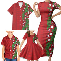Tonga Language Week Family Matching Short Sleeve Bodycon Dress and Hawaiian Shirt Heilala Floral Red LT05 - Polynesian Pride