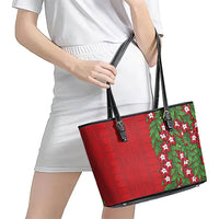 Tonga Language Week Leather Tote Bag Heilala Floral Red LT05 - Polynesian Pride