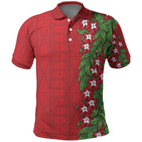 Tonga Language Week Polo Shirt Heilala Floral Red LT05 Red - Polynesian Pride