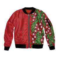 Tonga Language Week Sleeve Zip Bomber Jacket Heilala Floral Red LT05 Unisex Red - Polynesian Pride