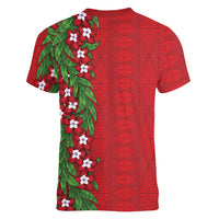 Tonga Language Week Women V-Neck T-Shirt Heilala Floral Red