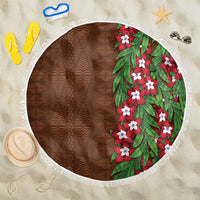 Tonga Language Week Beach Blanket Heilala Floral Brown LT05 One Size 150cm Brown - Polynesian Pride
