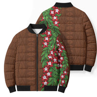 Tonga Language Week Bomber Puffer Jacket Heilala Floral Brown