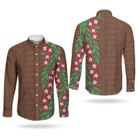 Tonga Language Week Couples Matching Mermaid Dress and Long Sleeve Button Shirt Heilala Floral Brown LT05 - Polynesian Pride