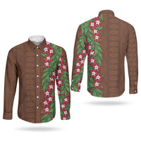 Tonga Language Week Couples Matching Off Shoulder Maxi Dress and Long Sleeve Button Shirt Heilala Floral Brown