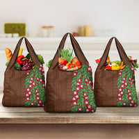 Tonga Language Week Grocery Bag Heilala Floral Brown LT05 3-pack One Size Brown - Polynesian Pride