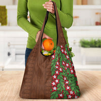 Tonga Language Week Grocery Bag Heilala Floral Brown LT05 - Polynesian Pride