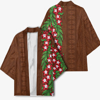 Tonga Language Week Kimono Heilala Floral Brown LT05 - Polynesian Pride