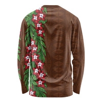 Tonga Language Week Long Sleeve Shirt Heilala Floral Brown LT05 - Polynesian Pride