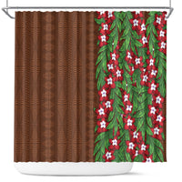 Tonga Language Week Shower Curtain Heilala Floral Brown LT05 Brown - Polynesian Pride
