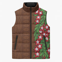 Tonga Language Week Sleeveless Puffer Jacket Heilala Floral Brown