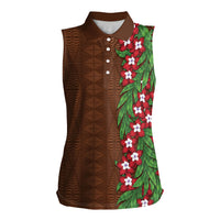 Tonga Language Week Women Sleeveless Polo Shirt Heilala Floral Brown LT05 Female Brown - Polynesian Pride