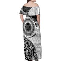 New Zealand White Maori Koru Simple Style Family Matching Off Shoulder Maxi Dress and Hawaiian Shirt