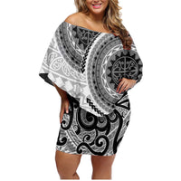 New Zealand White Maori Koru Simple Style Family Matching Off Shoulder Short Dress and Hawaiian Shirt