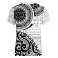 New Zealand White Maori Koru Simple Style Women V-Neck T-Shirt LT05 - Polynesian Pride