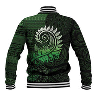 New Zealand Maori Koru Fern Baseball Jacket Spiral Polynesian Style Green