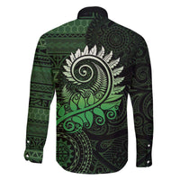 New Zealand Maori Koru Fern Family Matching Off The Shoulder Long Sleeve Dress and Hawaiian Shirt Spiral Polynesian Style Green