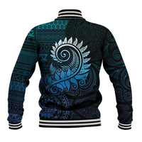 New Zealand Maori Koru Fern Baseball Jacket Spiral Polynesian Style Aqua Gradient