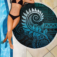 New Zealand Maori Koru Fern Beach Blanket Spiral Polynesian Style Aqua Gradient