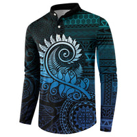 New Zealand Maori Koru Fern Button Sweatshirt Spiral Polynesian Style Aqua Gradient